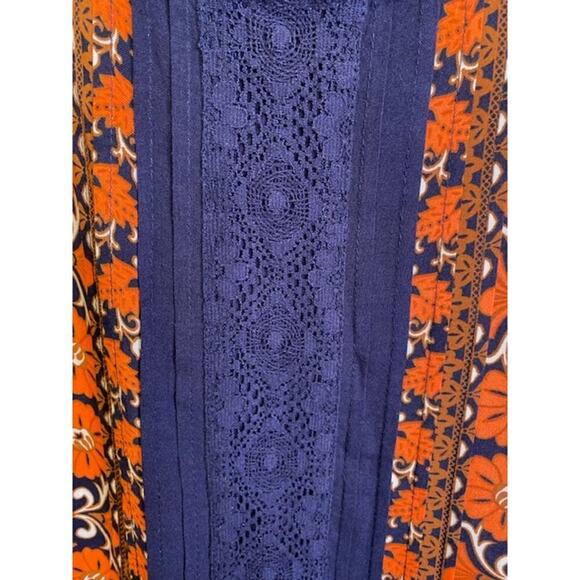 Matilda Jane FLORET Women's Top Floral Woven Lace Trim Tunic Orange Navy Size S - Picture 4 of 7